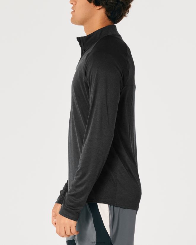 educación física Hollister Gilly Hicks Active tejido ligero con un cuarto de cremallera negro 086N621046 hombres tapas