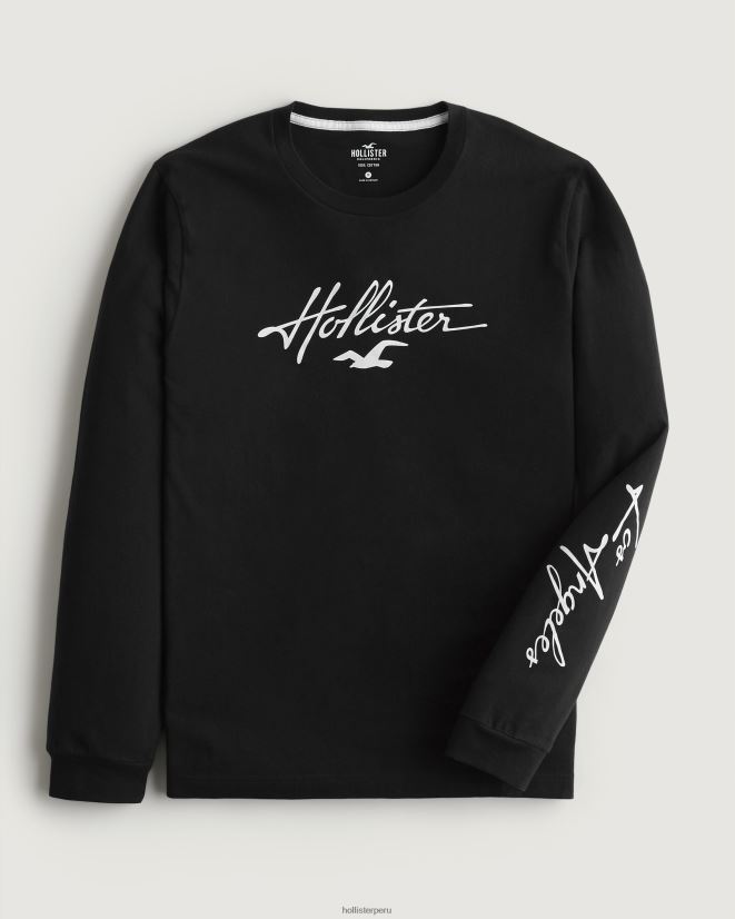 educación física Hollister playera de manga larga con gráfico del logo negro 086N62809 hombres tapas