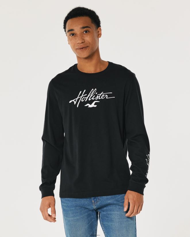 educación física Hollister playera de manga larga con gráfico del logo negro 086N62809 hombres tapas