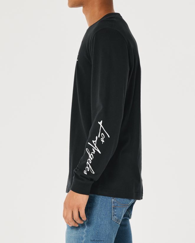educación física Hollister playera de manga larga con gráfico del logo negro 086N62809 hombres tapas