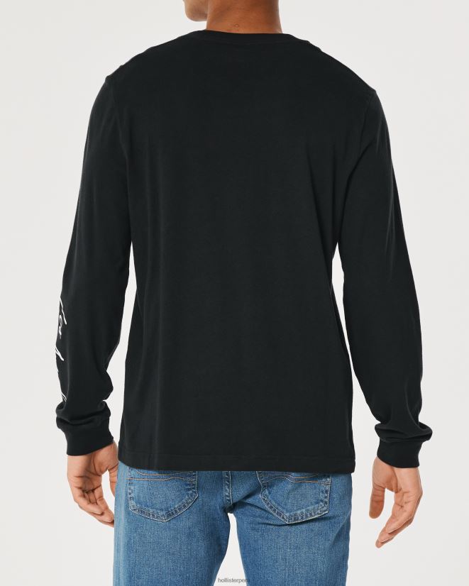educación física Hollister playera de manga larga con gráfico del logo negro 086N62809 hombres tapas