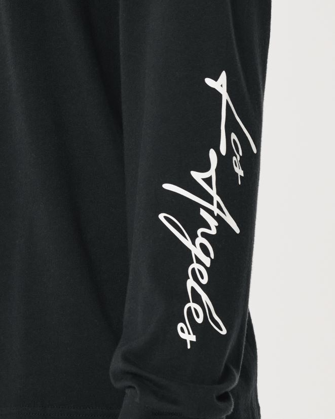 educación física Hollister playera de manga larga con gráfico del logo negro 086N62809 hombres tapas