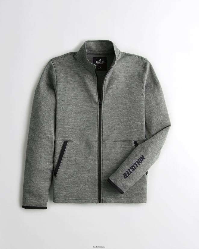 educación física Hollister sudadera activa de vellón con cuello alto y cremallera completa cuero gris 086N62858 hombres tapas