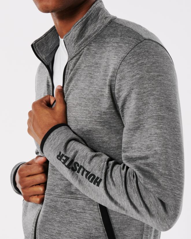 educación física Hollister sudadera activa de vellón con cuello alto y cremallera completa cuero gris 086N62858 hombres tapas