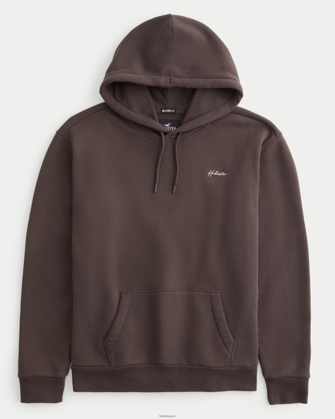 educación física Hollister sudadera con capucha holgada con logo Feel Good marron oscuro 086N62973 hombres tapas