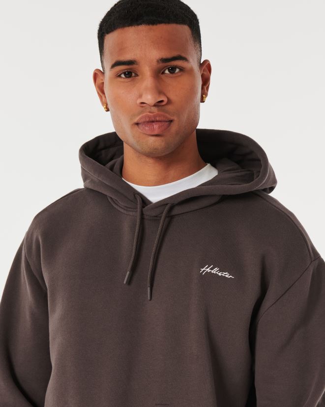 educación física Hollister sudadera con capucha holgada con logo Feel Good marron oscuro 086N62973 hombres tapas