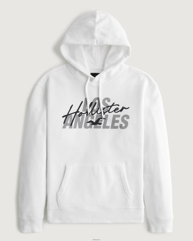 educación física Hollister sudadera con capucha y logo gráfico blanco 086N621062 hombres tapas