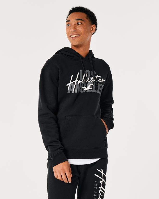 educación física Hollister sudadera con capucha y logo gráfico negro 086N621019 hombres tapas