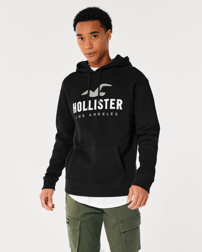 educación física Hollister sudadera con capucha y logo gráfico negro 086N62965 hombres tapas