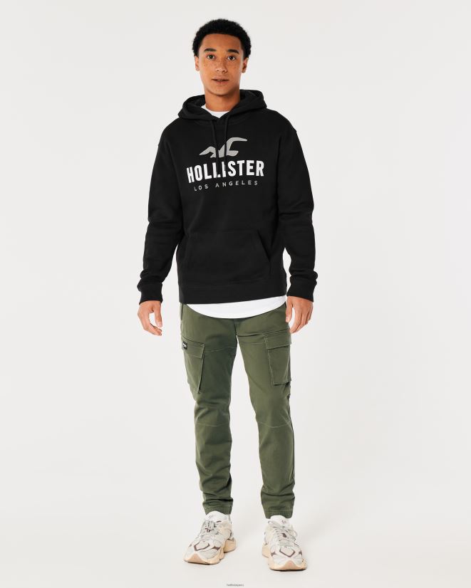 educación física Hollister sudadera con capucha y logo gráfico negro 086N62965 hombres tapas