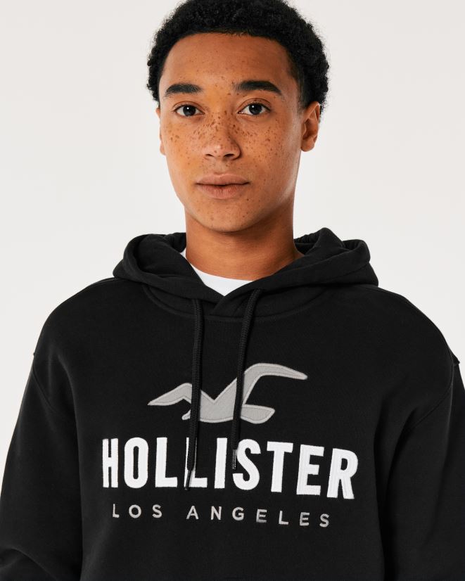 educación física Hollister sudadera con capucha y logo gráfico negro 086N62965 hombres tapas