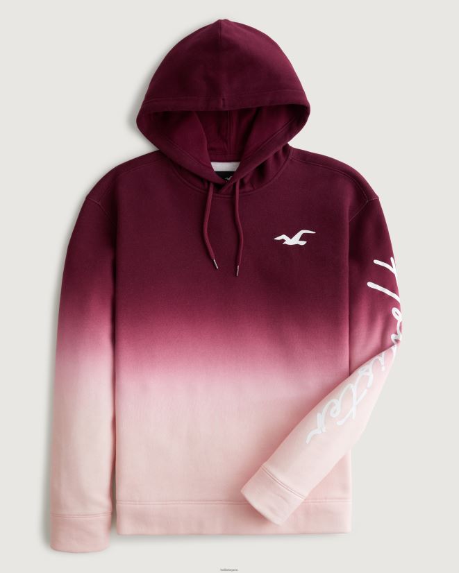 educación física Hollister sudadera con capucha y logo sombreado burdeos a rosa ombre 086N621043 hombres tapas