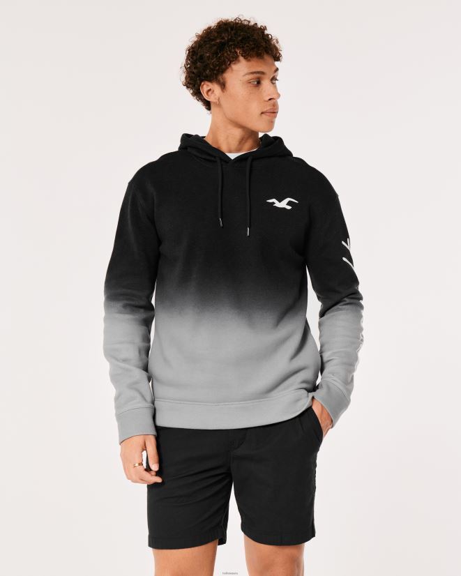 educación física Hollister sudadera con capucha y logo sombreado ombre negro a gris 086N62864 hombres tapas