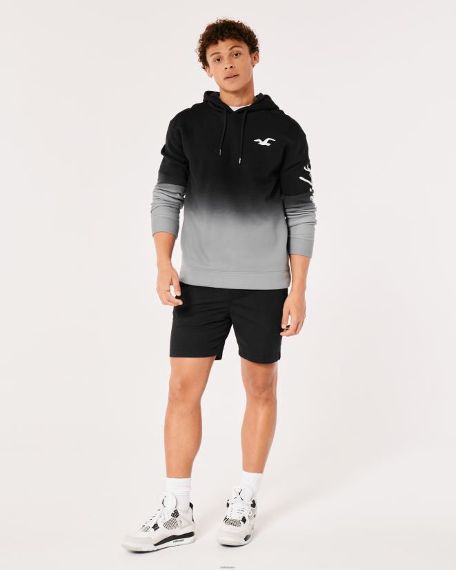 educación física Hollister sudadera con capucha y logo sombreado ombre negro a gris 086N62864 hombres tapas