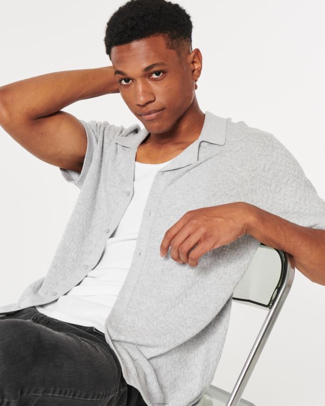 educación física Hollister camisa de suéter relajada de manga corta gris jaspeado claro 086N621030 hombres tapas