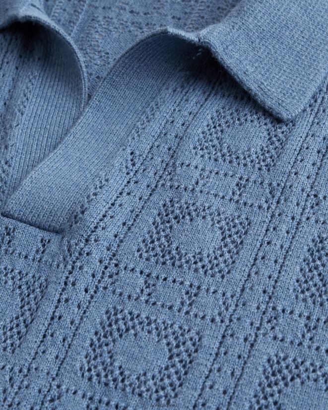 educación física Hollister polo estilo jersey con costuras abiertas azul 086N62878 hombres tapas