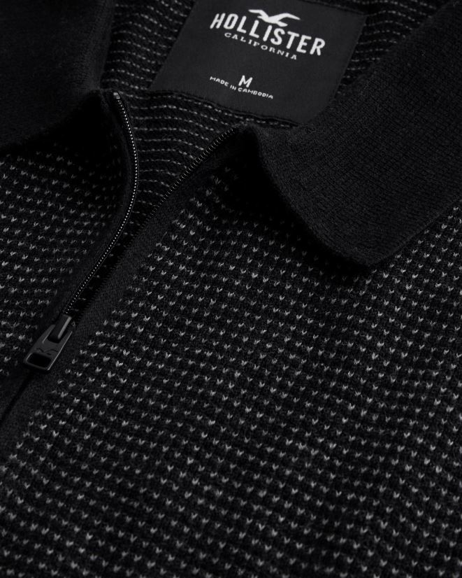 educación física Hollister polo tipo suéter con tapeta con cremallera patrón negro 086N62925 hombres tapas