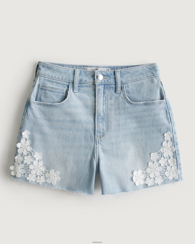 educación física Hollister shorts de mezclilla de croché con lavado medio y tiro superalto lavado ligero 086N62691 mujer fondos