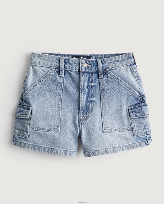 educación física Hollister shorts mom cargo de mezclilla de tiro muy alto con lavado claro carga de lavado ligero 086N62564 mujer fondos