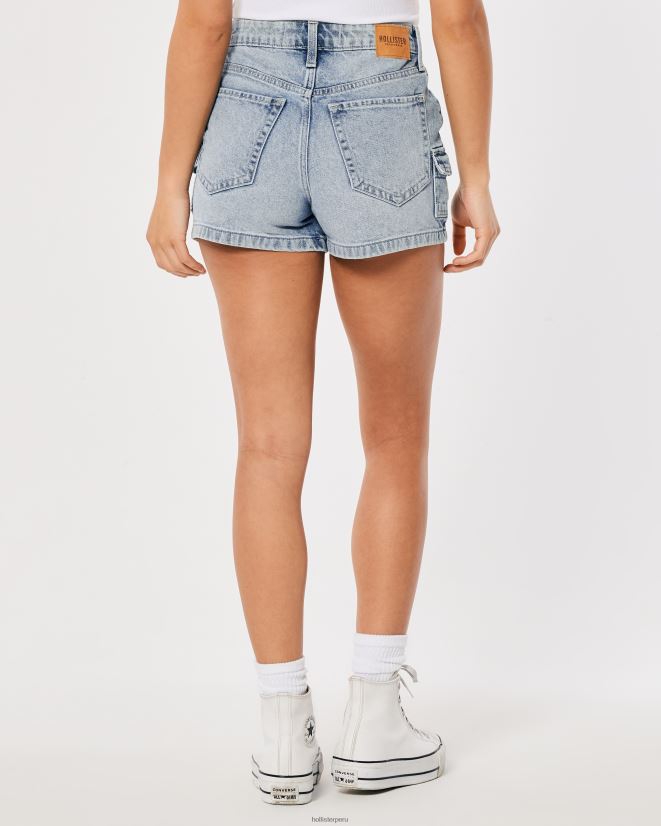 educación física Hollister shorts mom cargo de mezclilla de tiro muy alto con lavado claro carga de lavado ligero 086N62564 mujer fondos