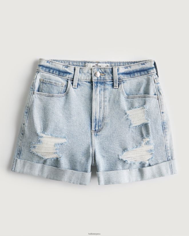 educación física Hollister shorts mom con curvas de tiro muy alto rasgados de mezclilla ligera con lavado ácido lavado claro rasgado 086N62571 mujer fondos