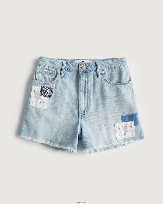 educación física Hollister shorts mom curvy de tiro muy alto con patchwork y lavado claro lavado ligero 086N62540 mujer fondos