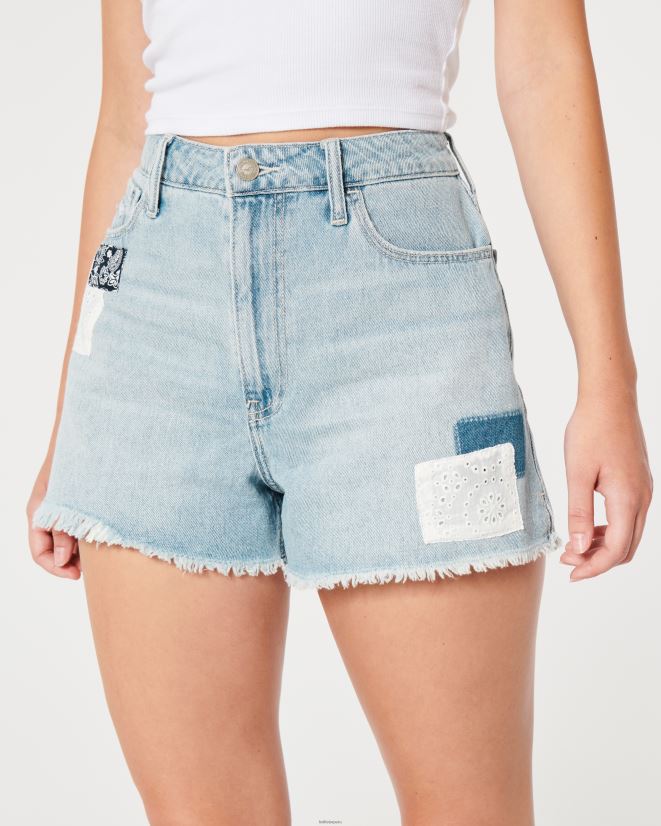 educación física Hollister shorts mom curvy de tiro muy alto con patchwork y lavado claro lavado ligero 086N62540 mujer fondos