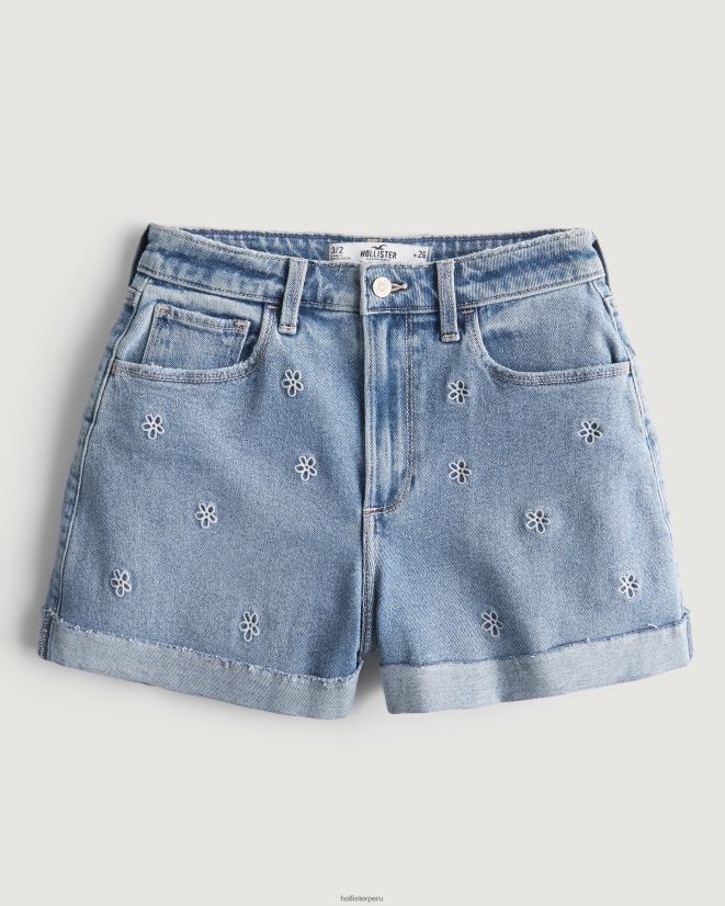 educación física Hollister shorts mom curvy de tiro superalto con lavado claro bordado lavado medio claro 086N62558 mujer fondos