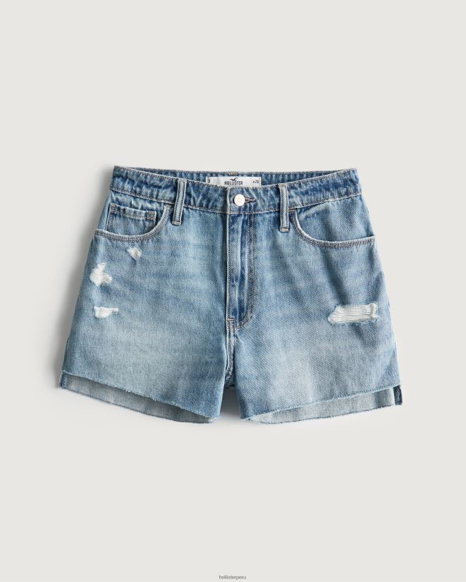 educación física Hollister shorts mom curvy de tiro superalto con lavado medio desgastado lavado medio rasgado 086N62640 mujer fondos