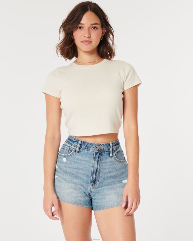 educación física Hollister shorts mom curvy de tiro superalto con lavado medio desgastado lavado medio rasgado 086N62640 mujer fondos