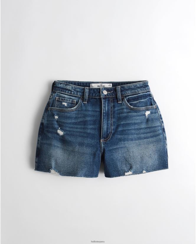educación física Hollister shorts mom curvy de tiro superalto con lavado oscuro envejecido enjuagar 086N62624 mujer fondos