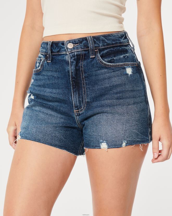 educación física Hollister shorts mom curvy de tiro superalto con lavado oscuro envejecido enjuagar 086N62624 mujer fondos