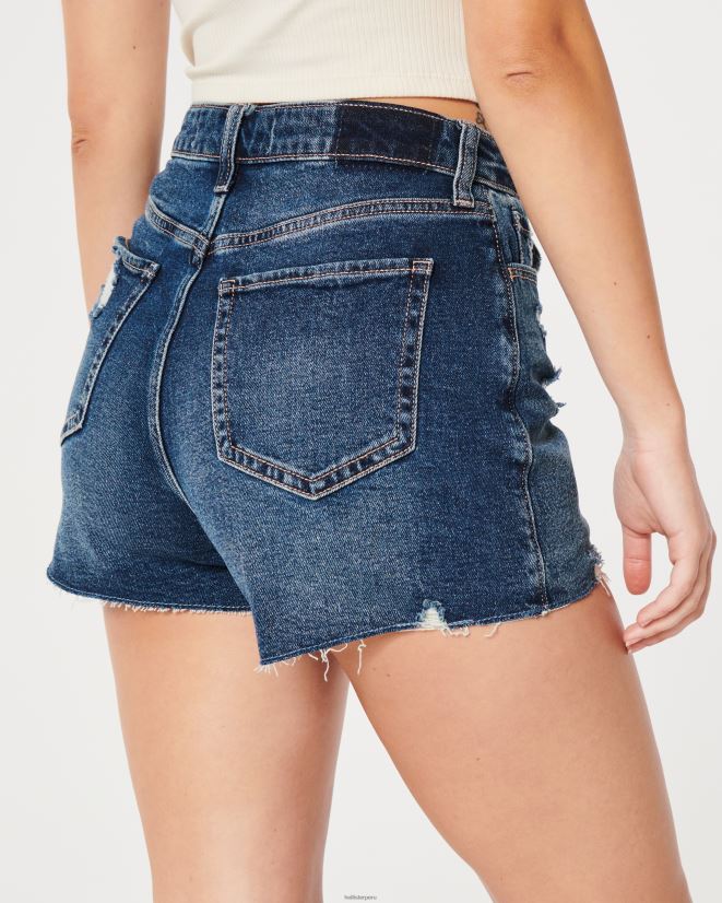 educación física Hollister shorts mom curvy de tiro superalto con lavado oscuro envejecido enjuagar 086N62624 mujer fondos