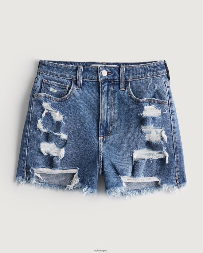 educación física Hollister shorts mom curvy de tiro superalto rasgados de mezclilla con lavado oscuro lavado medio rasgado 086N62745 mujer fondos
