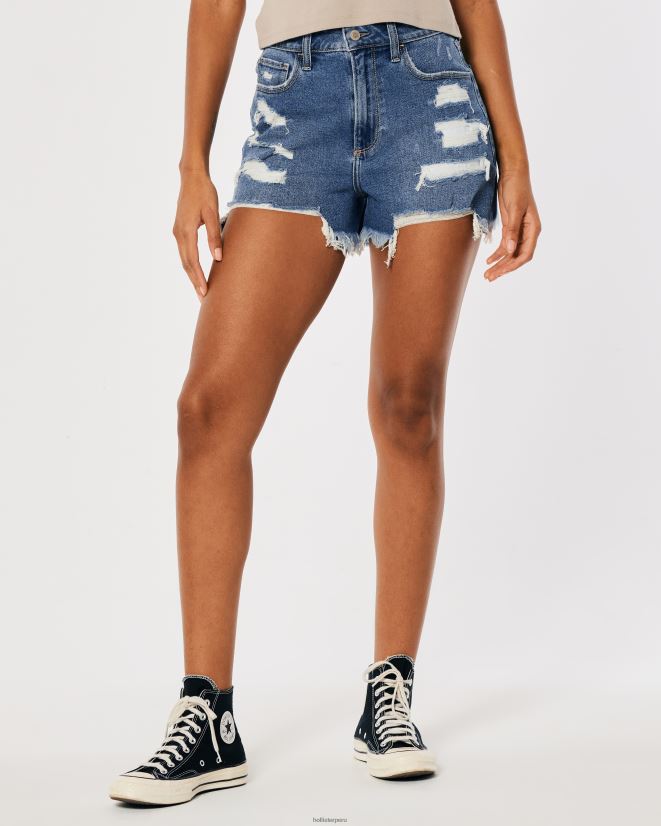 educación física Hollister shorts mom curvy de tiro superalto rasgados de mezclilla con lavado oscuro lavado medio rasgado 086N62745 mujer fondos