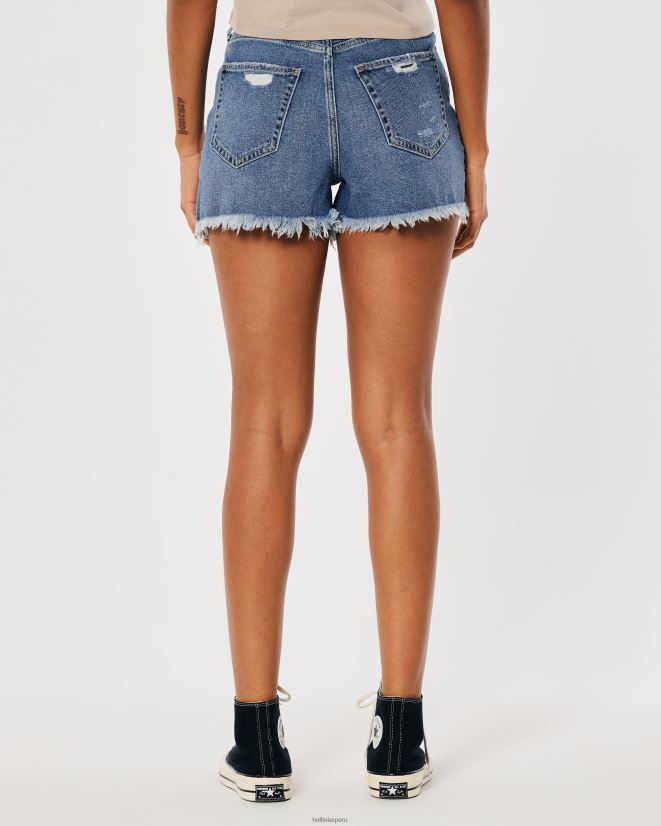 educación física Hollister shorts mom curvy de tiro superalto rasgados de mezclilla con lavado oscuro lavado medio rasgado 086N62745 mujer fondos