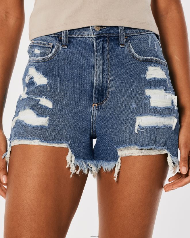 educación física Hollister shorts mom curvy de tiro superalto rasgados de mezclilla con lavado oscuro lavado medio rasgado 086N62745 mujer fondos