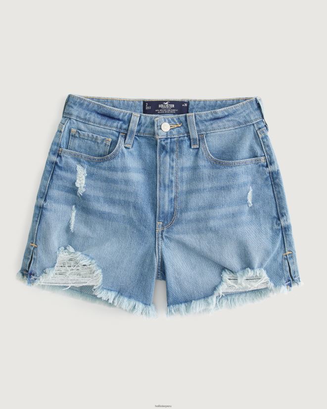 educación física Hollister shorts mom de mezclilla con lavado medio y rasgados de tiro muy alto lavado medio rasgado 086N62487 mujer fondos