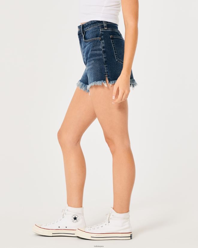 educación física Hollister shorts mom de mezclilla de tiro muy alto con lavado oscuro lavado oscuro dobladillo deshilachado 086N62741 mujer fondos