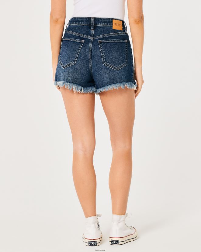educación física Hollister shorts mom de mezclilla de tiro muy alto con lavado oscuro lavado oscuro dobladillo deshilachado 086N62741 mujer fondos