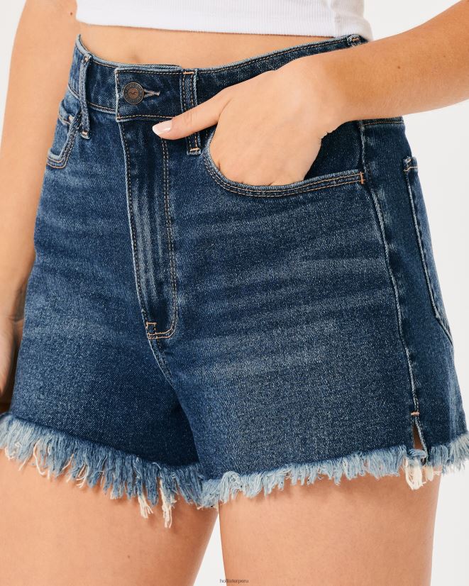 educación física Hollister shorts mom de mezclilla de tiro muy alto con lavado oscuro lavado oscuro dobladillo deshilachado 086N62741 mujer fondos