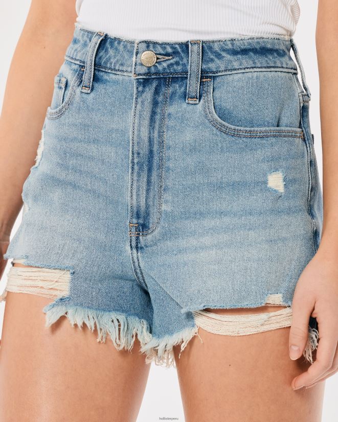 educación física Hollister shorts mom de tiro muy alto rasgados de mezclilla con lavado claro lavado claro rasgado 086N62462 mujer fondos