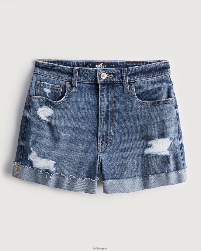 educación física Hollister shorts mom de tiro superalto con lavado medio y rotos lavado medio rasgado 086N62463 mujer fondos