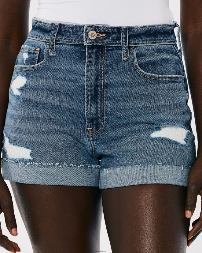 educación física Hollister shorts mom de tiro superalto con lavado medio y rotos lavado medio rasgado 086N62463 mujer fondos