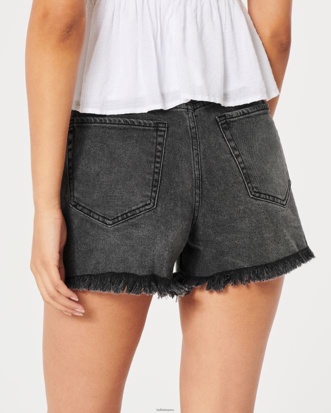 educación física Hollister shorts mom de tiro superalto en denim negro desteñido dobladillo deshilachado negro 086N62583 mujer fondos