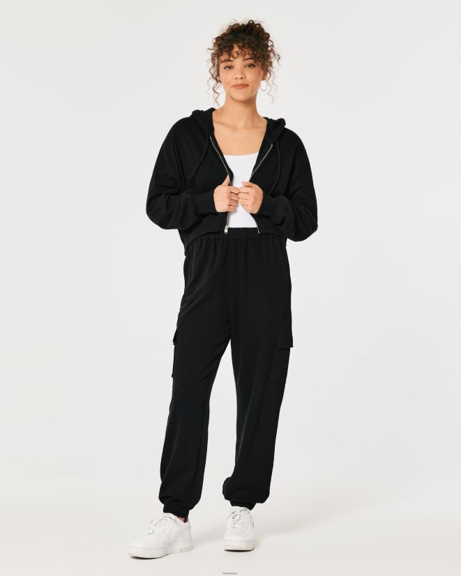 educación física Hollister joggers cargo dad de polar cargo con tiro ajustable Feel Good negro 086N62688 mujer fondos