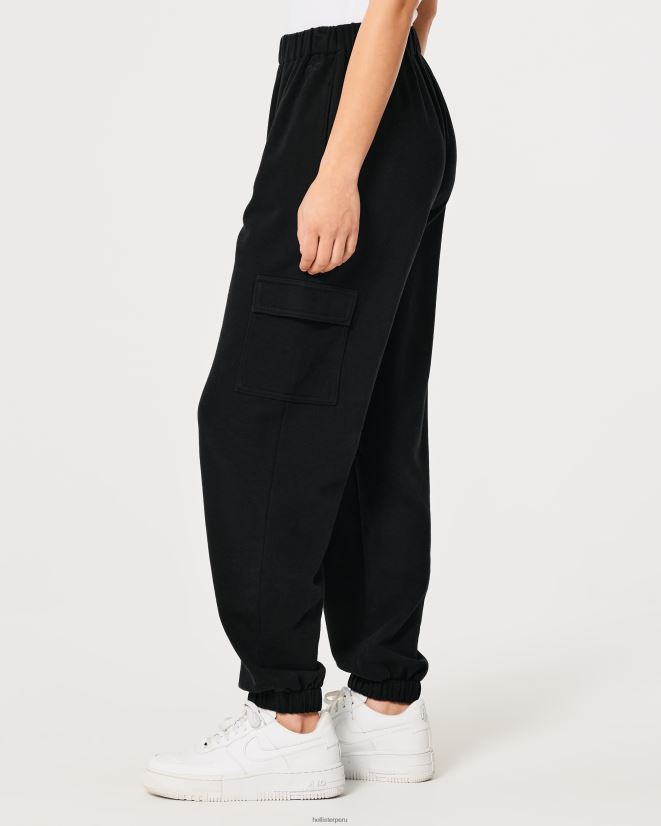 educación física Hollister joggers cargo dad de polar cargo con tiro ajustable Feel Good negro 086N62688 mujer fondos