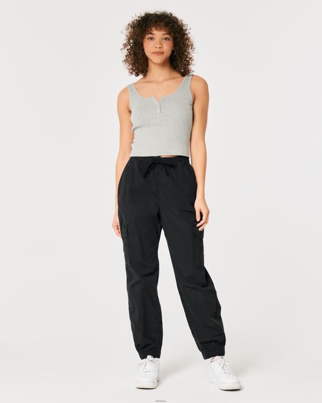 educación física Hollister joggers cargo de sarga holgados de tiro superalto negro 086N62560 mujer fondos