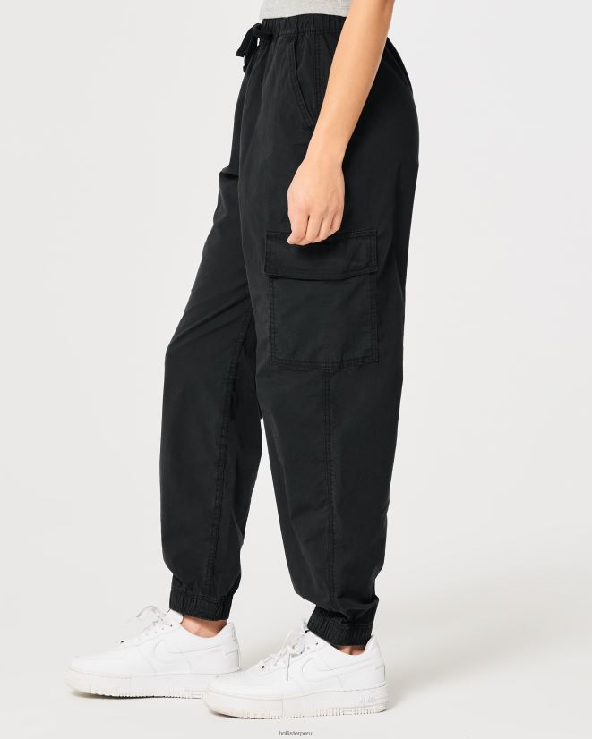 educación física Hollister joggers cargo de sarga holgados de tiro superalto negro 086N62560 mujer fondos