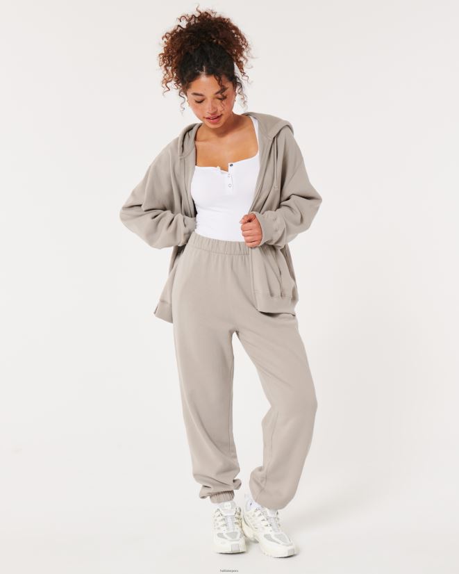 educación física Hollister joggers dad de polar con tiro ajustable Feel Good gris pardo 086N62563 mujer fondos